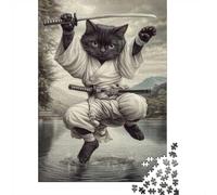Classic Puzzle, 1000 Pieces, Samurai Black Cat Wall Art, 52x38cm/1000pcs | For a puzzle gift at Christmas: Adult jigsaw puzzle with 1000 pieces works well for shared time during the holidays.