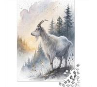 Classic Puzzle, 1000 Pieces, White Goat in Misty Mountains, 38x26cm/1000pcs | For winter weekends, this adult jigsaw puzzle with 1000 pieces creates puzzle time on colder days.