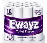 Classic Quilted Toilet Roll 18 Pack, 3 Ply Soft Toilet Tissue, Strong Absorbent White Bathroom Paper Bulk Supply