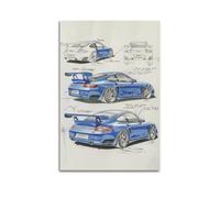 Classic Racing Car Poster 997 911 GT3 Blue Sports Car Artwork Decorative Painting Canvas Modern Art Picture 24x36inch(60x90cm)