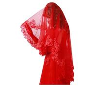 Classic Red Bridal Wedding Veil, Bridal Headcloth Simple Wedding Lace Accessories Headpiece for Women