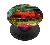 Classic Red Pickup Truck Rural Farmhouse Tulips PopSockets Adhesive PopGrip