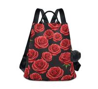 Classic Red Roses Aesthetic Women's Backpack, Floral Daypack with Rear Zip Main Compartment and Multiple Pockets, Faux
