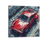 Classic Red Sports Car Artwork Poster 911 930 Turbo Vintage Racing Car Decorative Painting Canvas Modern Art Picture 16x16inch(40x40cm)