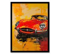 Classic Red Sports Car Lover Vibrant Oil Painting Framed Art Print Artery8 Red A4