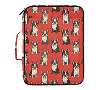 Classic Red White Boston Terrier Paper Expanding File Folder Easy to Carry 3 Ringing Zipper Binder with Zipper Closure for Office