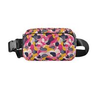 Classic Reggae Color Music Mini Crossbody Bag Waist Packs with Adjustable Strap for Travel Running Hiking, Black Polka Dots on Pink Background, One Size