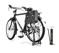 Classic Retro Bike Model Miniature Decorative Collection Die-cast Toy Ornament,1:10 Simulation Mini Alloy Bicycle Model Metal Bike Sliding Assembled Version with Inflator and Briefcase (Black)