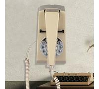 Classic Retro Home Landline Telephone, Wall-Mounted Desk-Top Dual-Purpose Corded Phone, Push Button Dialling Old Telephone,Beige