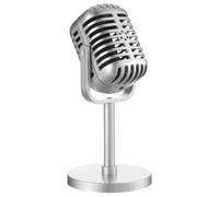 Classic Retro Microphone Prop Fake Microphone Toy Microphone Microphone Model with Stand Antique Microphone Decor Fake Microphone Speech Party Toy for Rocker Look Christmas Costume Parties (Silver)