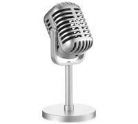 Classic Retro Microphone Prop Halloween Vintage Style Microphone Model with Stand Antique Microphone Decor Fake Microphone Speech Party Toy for Rocker Look Christmas Costume Parties (Silver)
