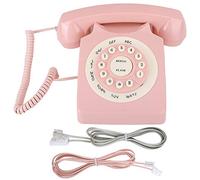 Classic Retro Phone, Push-button Retro Corded Landline Phone Pink, Classic Vintage Old Fashion Telephone High Definition Call Quality Wired Telephone with Bell Ring and Curly Cord for Home Office