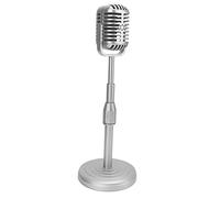 Classic Retro Style Microphone, Plastic Fake Microphone with Stable Base Vintage Stage Table Decor for Party Decorations (silver)
