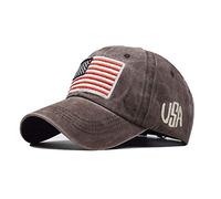 Classic Retro USA Flag Letters Embroidery Washed Denim Cotton Baseball Cap Casual Daily Outdoor Trucker Dad Cap Visor Breathable Quick Dry Adjustable Youth Preppy Unisex Coffee One Size