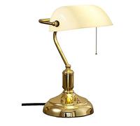 Classic Retro White Glass Bankers Desk Lamp Vintage Brass LED Table Light with Pull Chain Switch Perfect for Home Office Bedroom and Study Desk.
