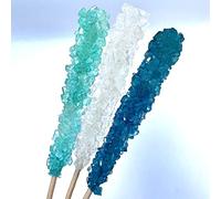 Classic Rock Candy Sticks Lollipops, Sugar Rock Crystals on Swizzle Stick Individually Wrapped (Frozen Ice (Blue, White & Light Blue), Pack of 6)