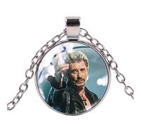 Classic Rock Singer Johnny Hallyday Necklace Art Picture 3D Printed Glass Cabochon Necklaces Pendants Music Fans Souvenir