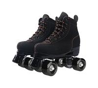 Classic Roller Skates Artistic, Quad Roller Skates, Roller Boots with PU Light Up Wheel Cowhide Upper Material, for Girls Boys, Men And Womens, Adult,Black,UK 3/EU 35