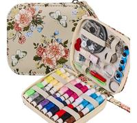 Classic Roses Pattern Sewing Kit Butterflies Printing Sewing Set Professional Sewing Supplies with Zipper Sewing Kit Case, Travel Portable Sewing Accessory for Emergency, Home