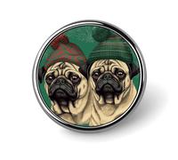 Classic Round Badge Two Pugs Wearing Hats Button Pins Durable Fashionable Accessories Personalized Badges Bag Backpack Hat Decor