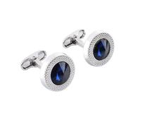Classic Round Cufflinks with Blue, Men's Luxury Silver Alloy Wedding Suit Accessories Business Gift