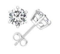 Classic Round Cut Moissanite Solitaire Stud Earrings, 925 Sterling Silver White Gold Lab Created Diamond Jewelry