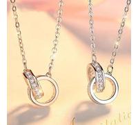 Classic round double ring necklace female s925 sterling silver clavicle chain pendant light luxury girls temperament accessories