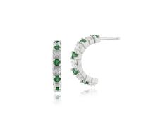 Classic Round Emerald & Diamond Half Hoop Style Earrings in 9ct White Gold