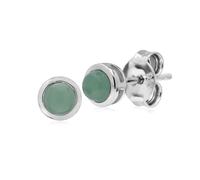 Classic Round Jade Bezel Stud Earrings in 925 Sterling Silver