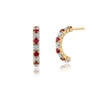 Classic Round Ruby & Diamond Half Hoop Style Earrings in 9ct Yellow Gold