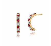 Classic Round Ruby & Diamond Half Hoop Style Earrings in 9ct Yellow Gold Gemondo Red One Size