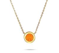 Classic Round Solitaire Bezel Set Fire Orange Created Opal Pendant Station Necklace For Women Gold Plated.925 Sterling Silver October Birthstone