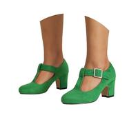 Classic Round Toe T-Strap High Heels - Fashion Comfortable for Party Work Evening Women, Green, 8.5 UK