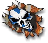 Classic Rusty Rip Ripped Torn Metal Design With Scotland Scottish Saltire Gothic Skull Motif Vinyl Car Sticker Decal 105x130mm