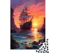 Classic Sailing Ship Jigsaw Puzzle for Adults 1000 Piece Jigsaw Puzzle Paper Sunset Coastal Scene Puzzle Game for Family Relaxation Focus Home Gift 70x50cm/1000pcs