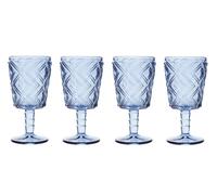 Classic Set Of 4 Blue Wine Glasses, Decorative Crystal Goblets For Red Wine, Embossed Glasses For Champagne Premier Housewares Blue One Size