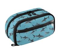 Classic Shark Blue Pencil Case, Heavy-Duty Dual Zipper, Big-Capacity