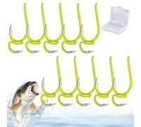 Classic Sharp Double Fishing Hooks, Semi-Circular Bend for Higher Hook Rate & Less Fish Injury, Ultra Sharp Tip, Dual Anti-Slip Points, Corrosion Resistant for Sea Fishing (Yellow-10pc,NO.12)