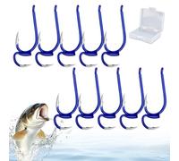 Classic Sharp Double Fishing Hooks, Semi-Circular Bend for Higher Hook Rate & Less Fish Injury, Ultra Sharp Tip, Dual Anti-Slip Points, Corrosion Resistant for Sea Fishing (Blue-10pc,NO.8)