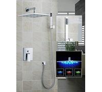 Classic Shower Set Wall Mount Brass LED Light 12" Shower Head Bathroom Bathtub Basin Sink Vessel Shower Set Tap Mixer Faucet Multi