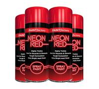 Classic Signature - 4 x Neon Red 200ML, Spray Paint Aerosol Fluorescent Bright Graffiti (Banksey) Matt Finish