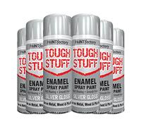 Classic Signature - 6 x Enamel Silver Gloss Spray Paint 400ml Tough Stuff Hard Wearing Smooth Aerosol for Metal Wood and Plastic