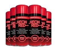 Classic Signature - 6 x Neon Red 200ML, Spray Paint Aerosol Fluorescent Bright Graffiti (Banksey) Matt Finish