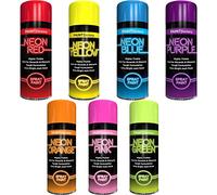 Classic Signature 7 x Fluorescent Bright Neon Spray Paint Multipurpose Aerosol DIY Graffiti (Banksey) N0 CFCs Extra Bright Assorted Colours Paint Blue Green Orange Pink Yellow Red Purple 200ml - D3