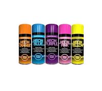 Classic Signature - Neon Pack of 5 Mix Colours Green, Blue, Yellow, Orange, Purple 200ML, Spray Paint Aerosol Fluorescent Bright Graffiti (Banksey) Matt Finish