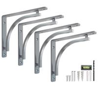 Classic Silver Heavy Duty Shelf Brackets 10 inch by Balin Designs - Chrome L Bracket, Wall Mounted Support, Shelving Metal Bracket, Decorative Shelf Brackets, with Hardware Included, Set of 4