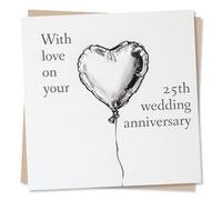 Classic Silver Wedding Card For Loved One - With Love On Your 25th Wedding Anniversary - For Friend, Relative