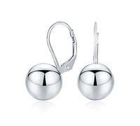 Classic Simple Basic Dangling Lever back Round Bead Ball Drop Earrings For Women .925 Sterling Silver 10MM