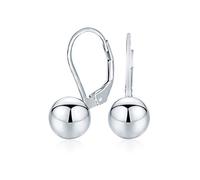 Classic Simple Basic Dangling Lever back Round Bead Ball Drop Earrings For Women .925 Sterling Silver 8MM
