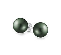 Classic Simple Elegant Black Peacock Simulated Pearl Ball Stud Earrings For Women Teens .925 Sterling Silver 10MM